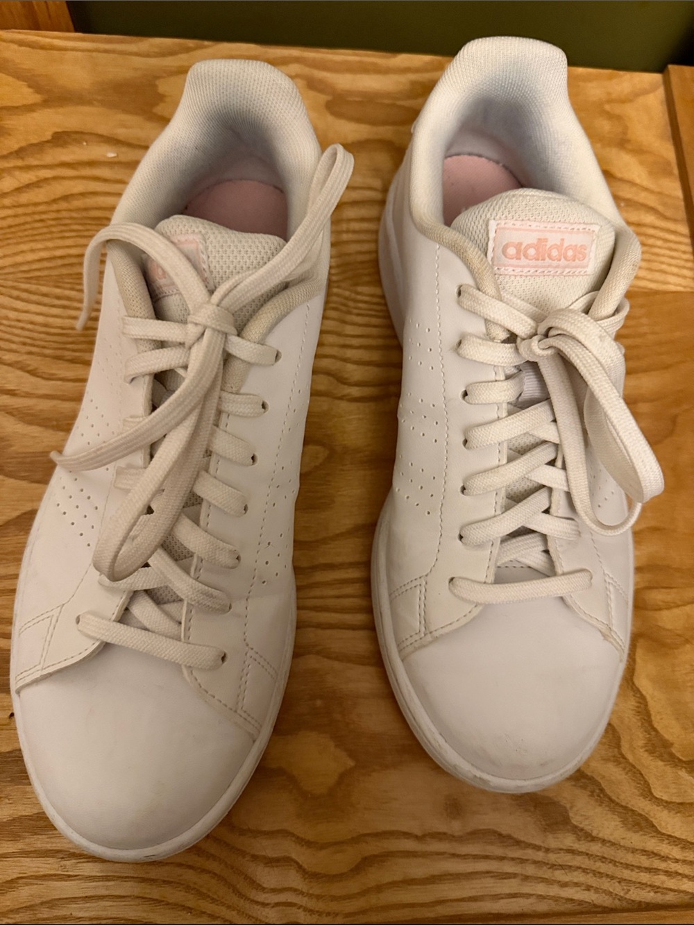 adidas Women’s White Sneakers with Light Pink Accents